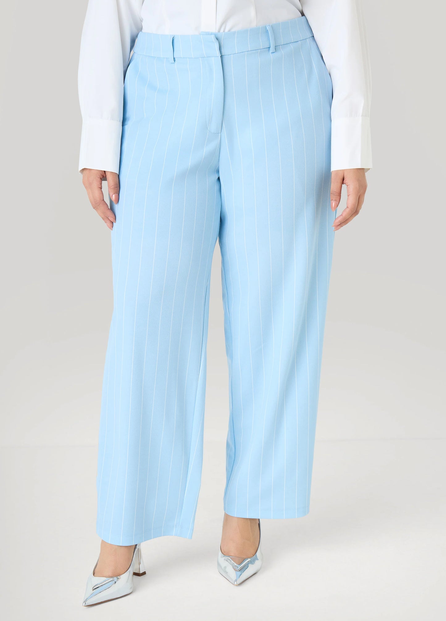 Striped Crepe Straight Leg Pants