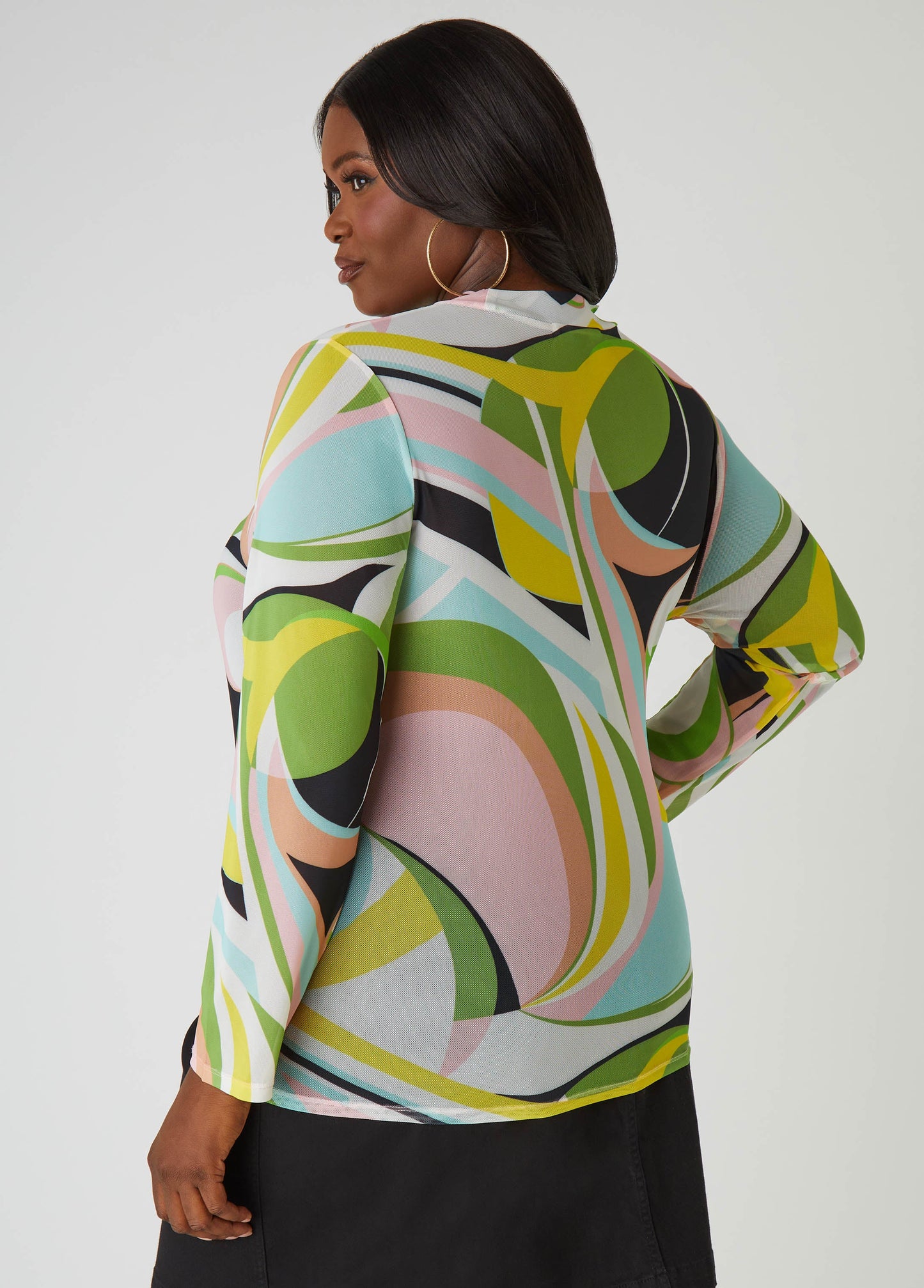 Printed Stretch Mesh Top