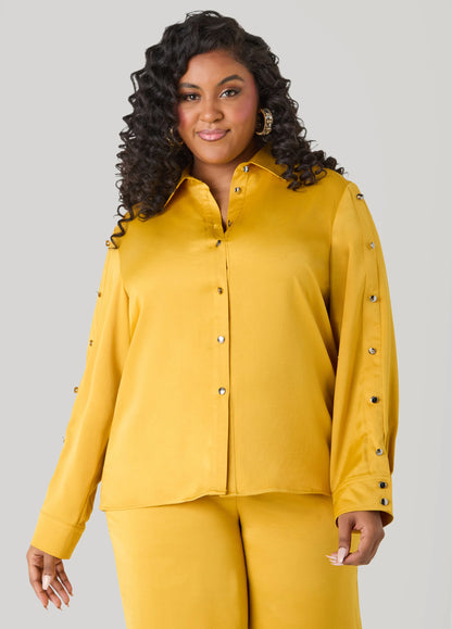 Button Embellished Satin Shirt