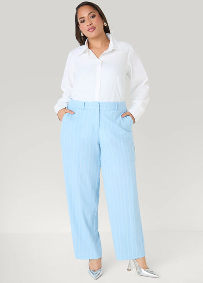 Striped Crepe Straight Leg Pants