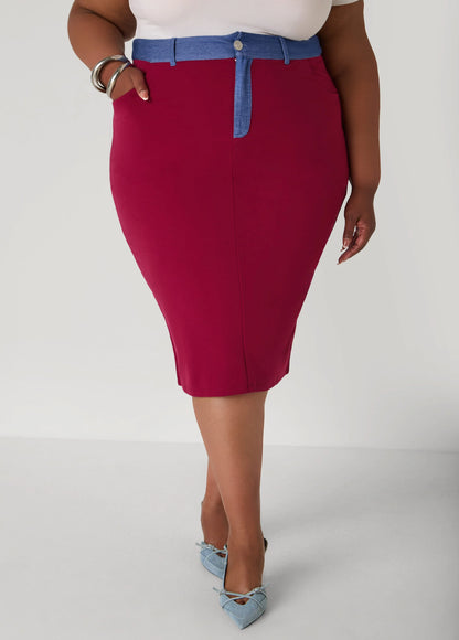Denim Paneled Midi Skirt
