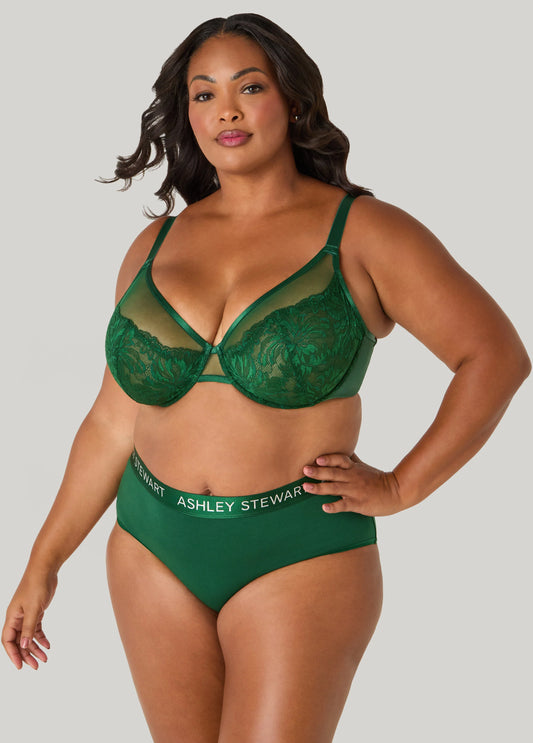 Mesh Paneled Lace Underwire Bra