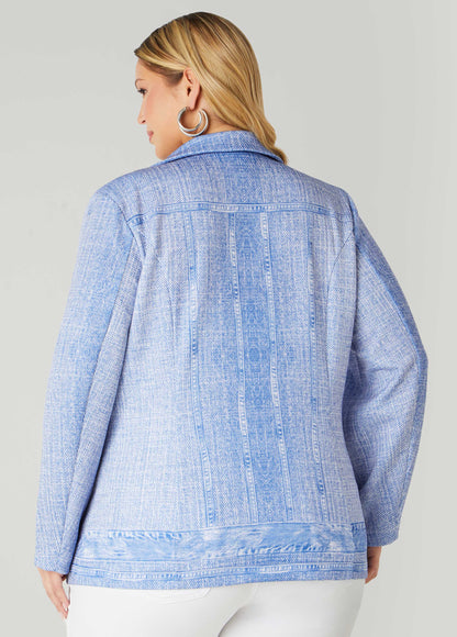 Button Front Denim Print Blazer