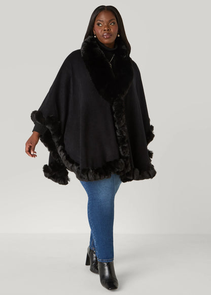 Max Studio Faux Fur Trim Ruana
