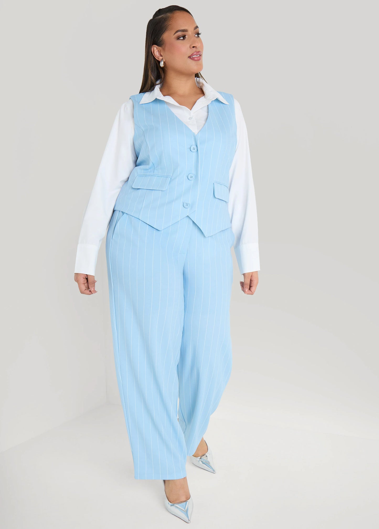 Striped Crepe Straight Leg Pants