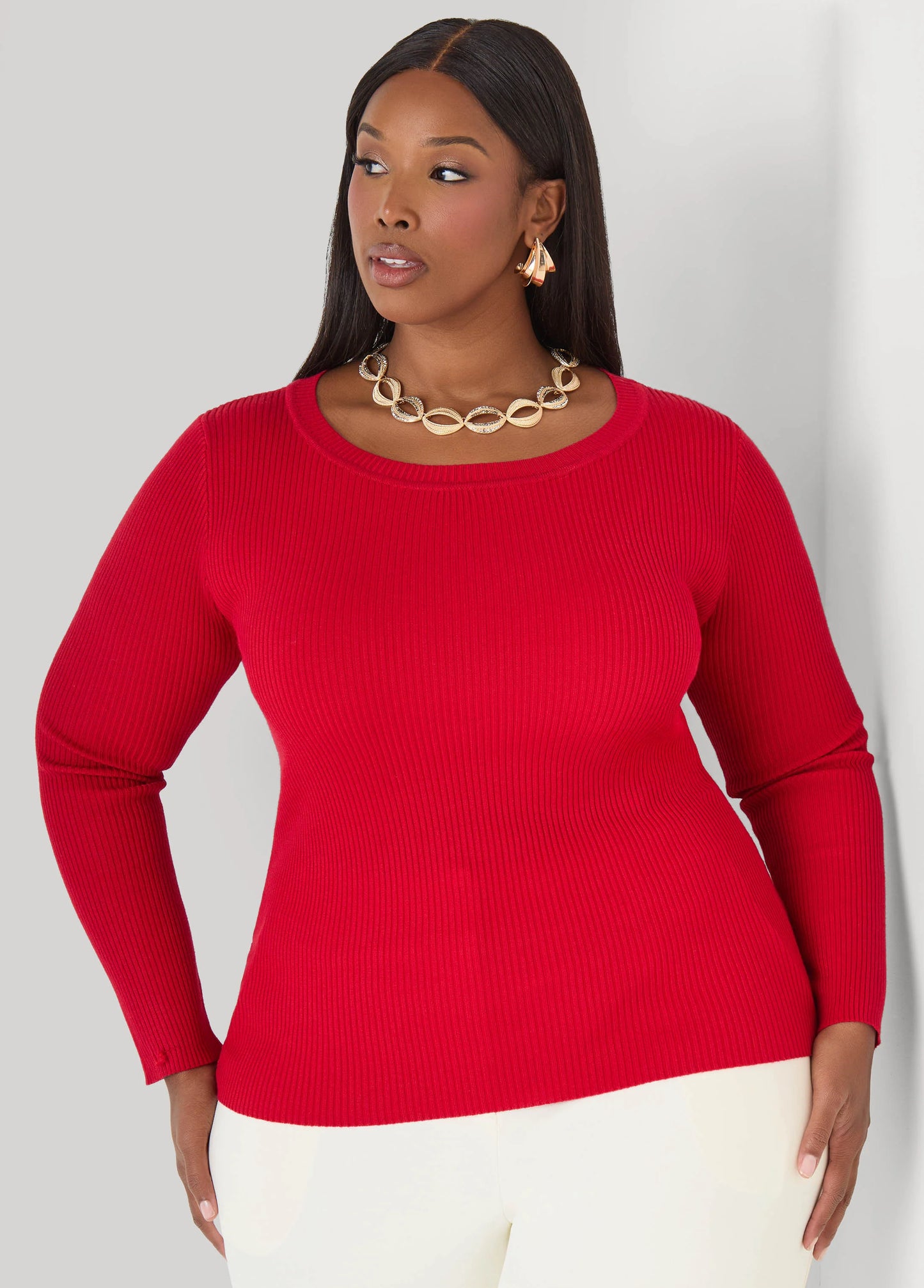 Ribbed Knit Crewneck Sweater