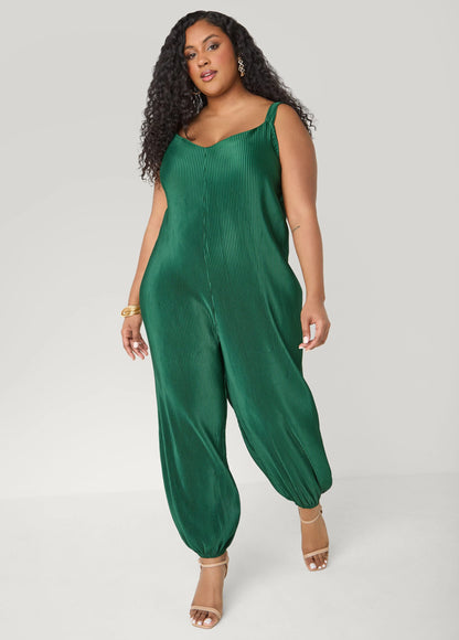 Plisse Satin Balloon Pant Jumpsuit