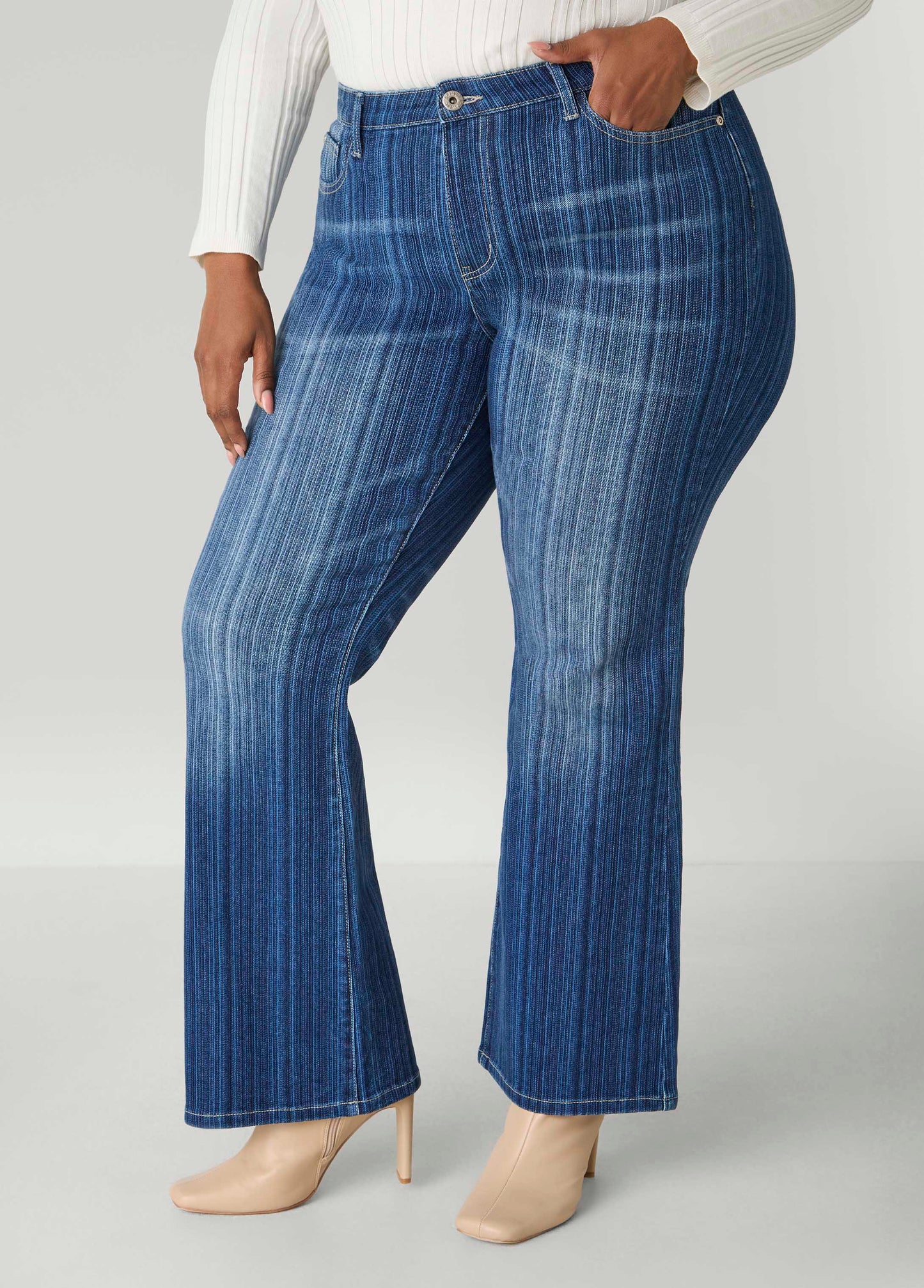 Textured Striped Flared Jeans