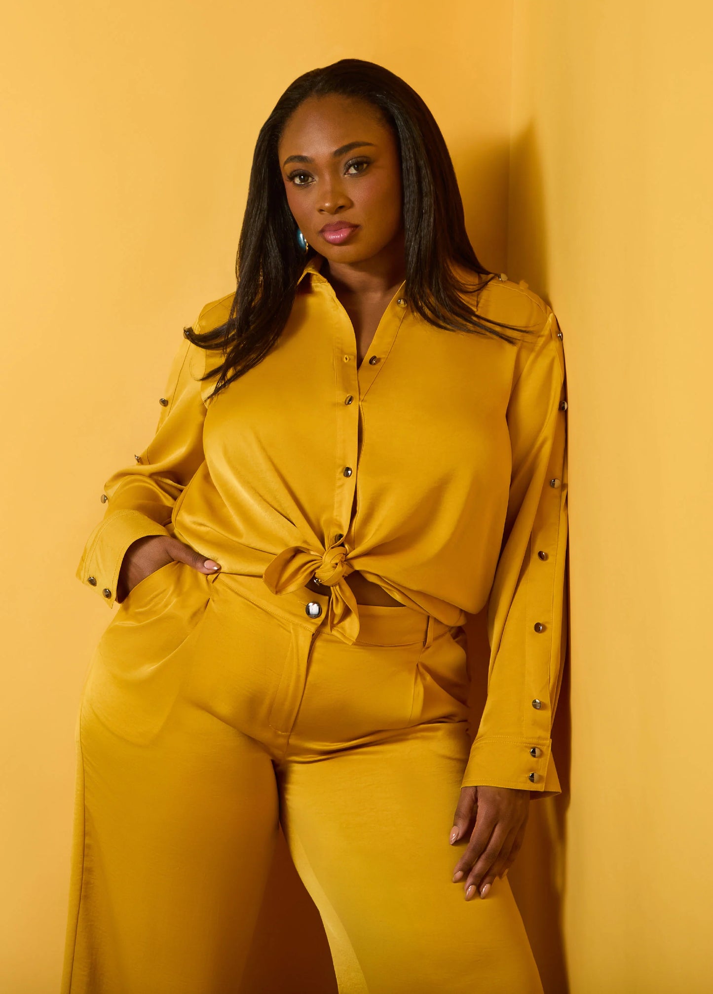 Button Embellished Satin Shirt