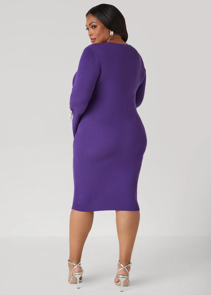 Crystal Bows Cutout Sweater Dress