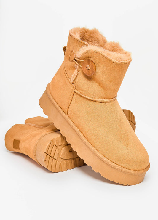 Button Faux Suede Ankle Boots