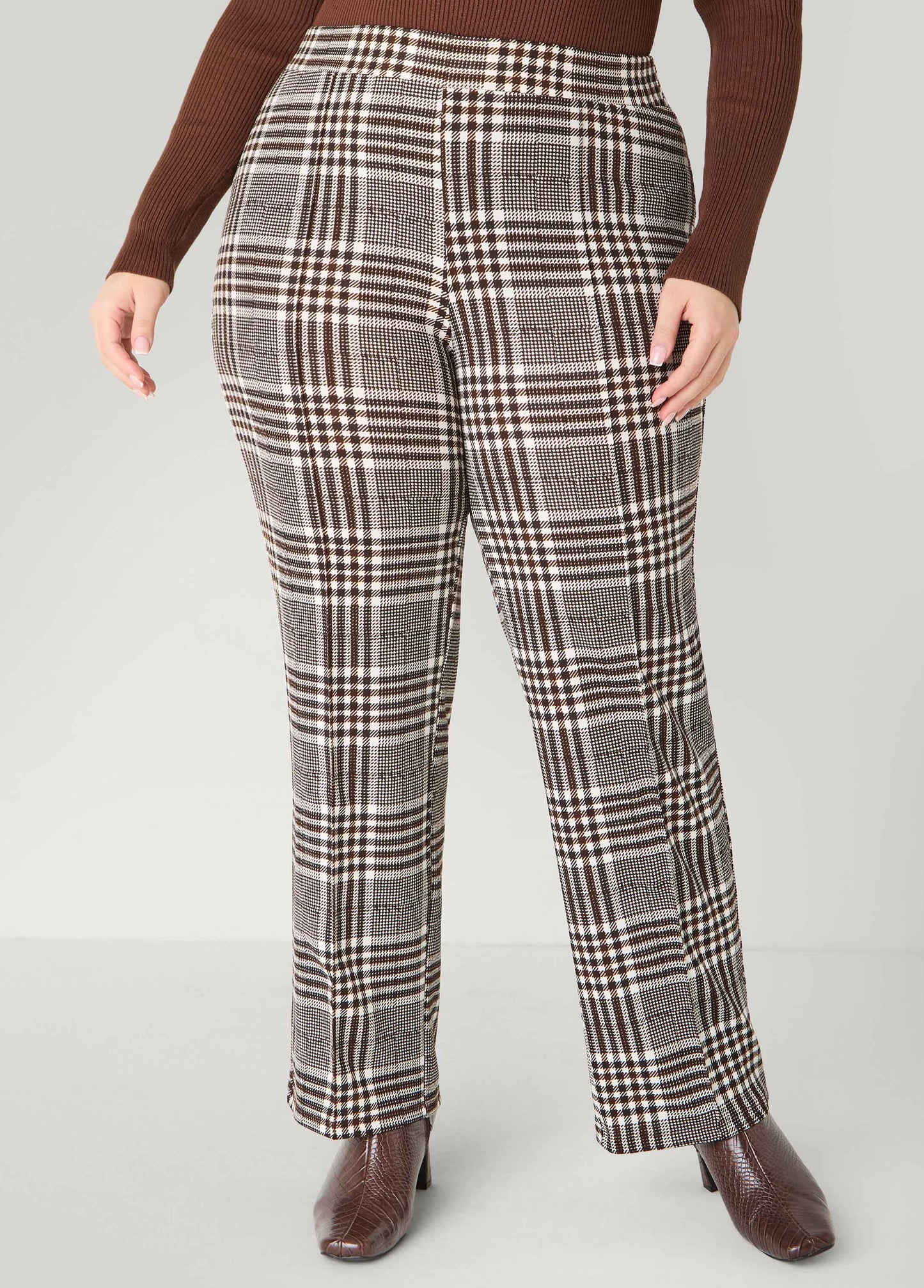Textured Plaid Pull On Pants