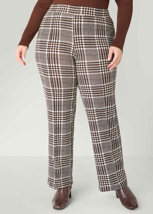Textured Plaid Pull On Pants