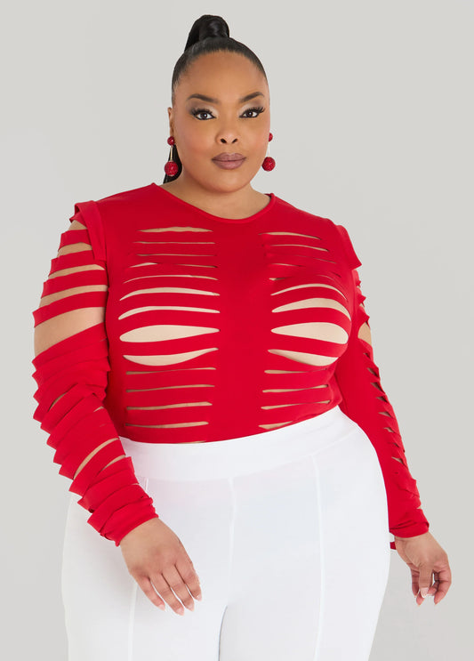 Long Sleeved Laser Cut Scuba Top