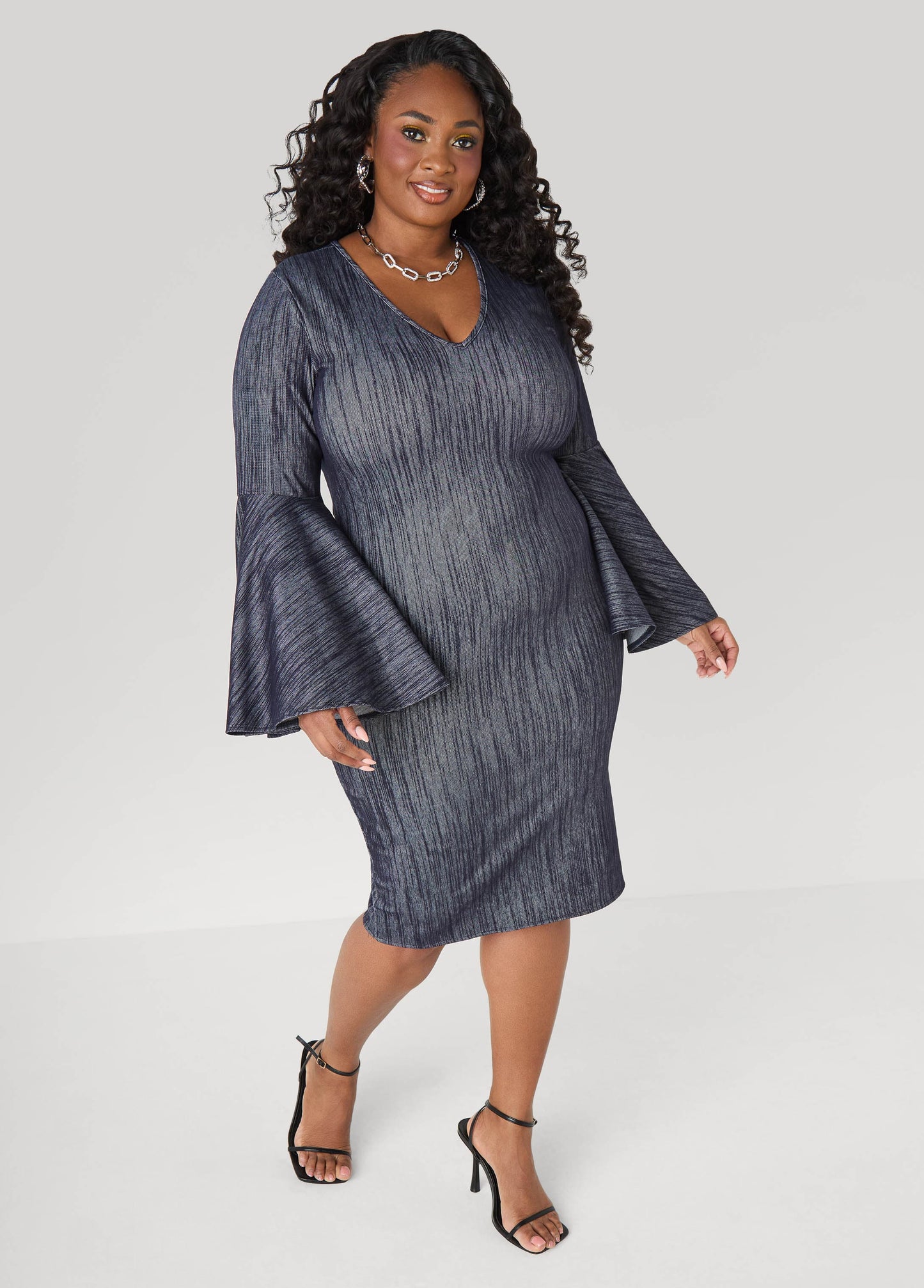 Textured Denim Sheath Dress