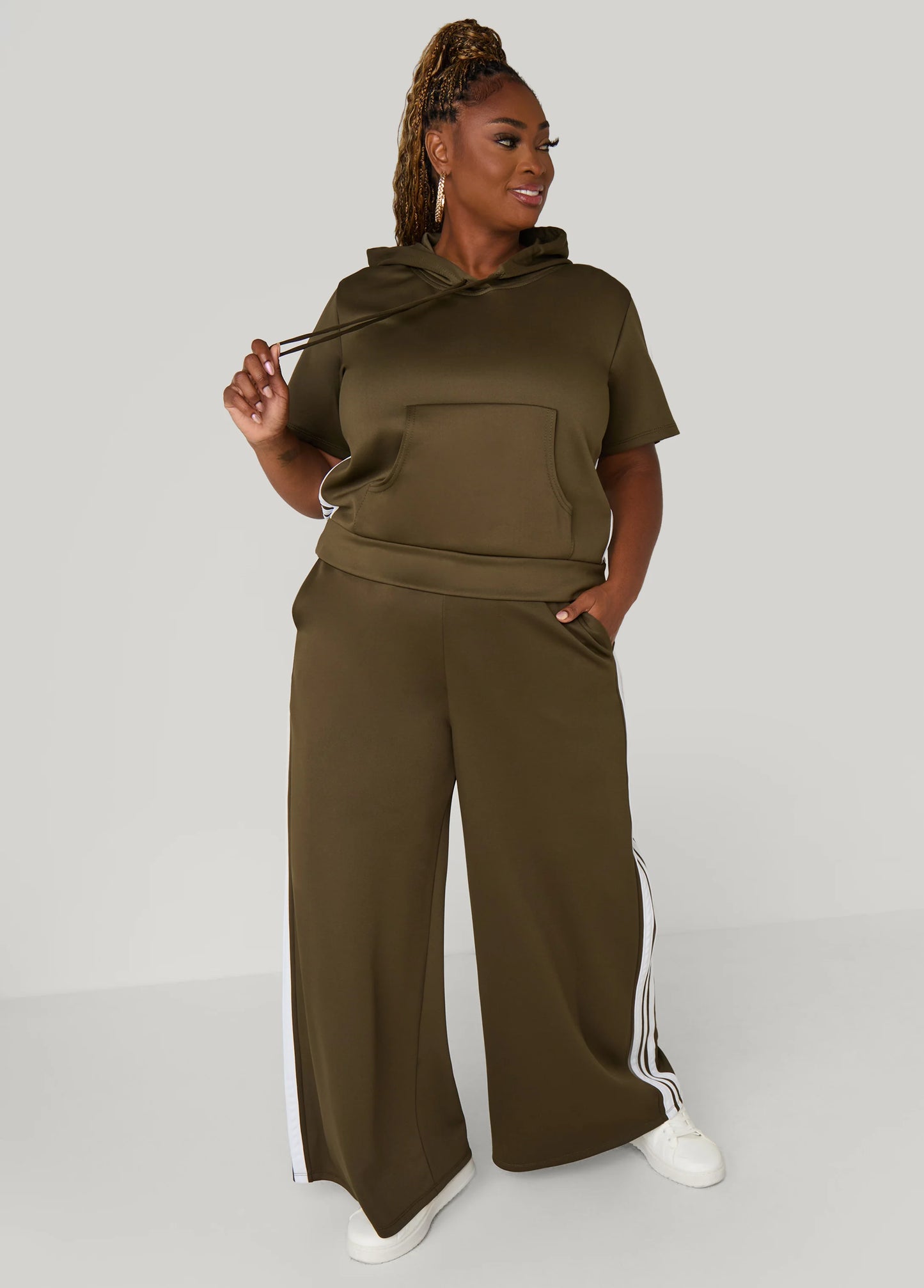 Hooded Stripe Trimmed Pullover