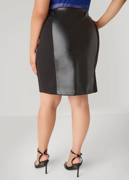 Faux Leather Paneled Skirt