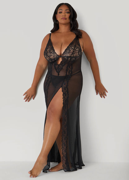 Mesh And Lace Lingerie Gown Set