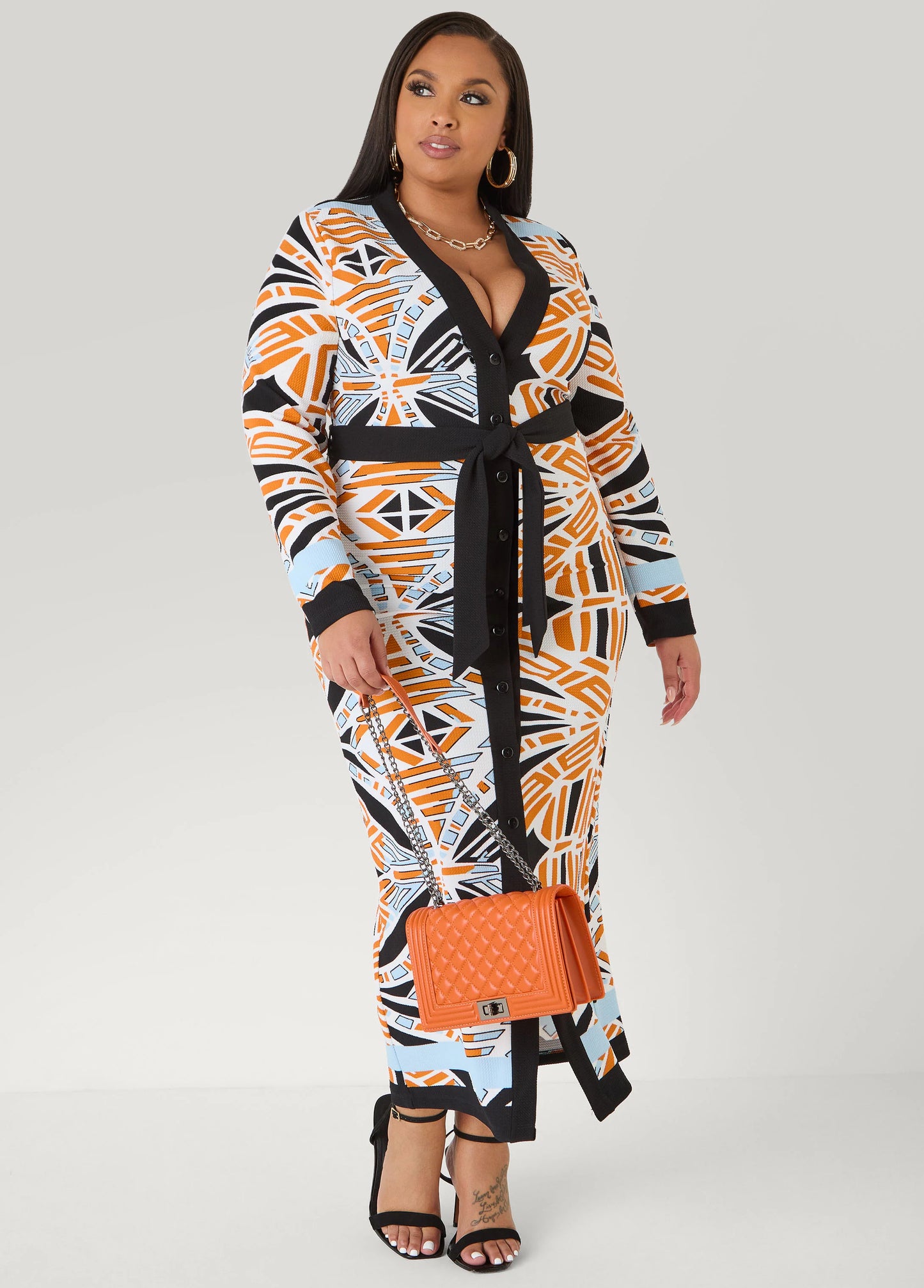 Abstract Print Cardigan Dress