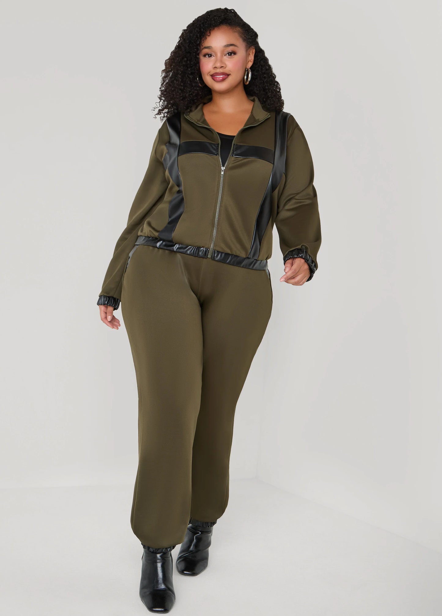 Faux Leather Paneled Track Jacket