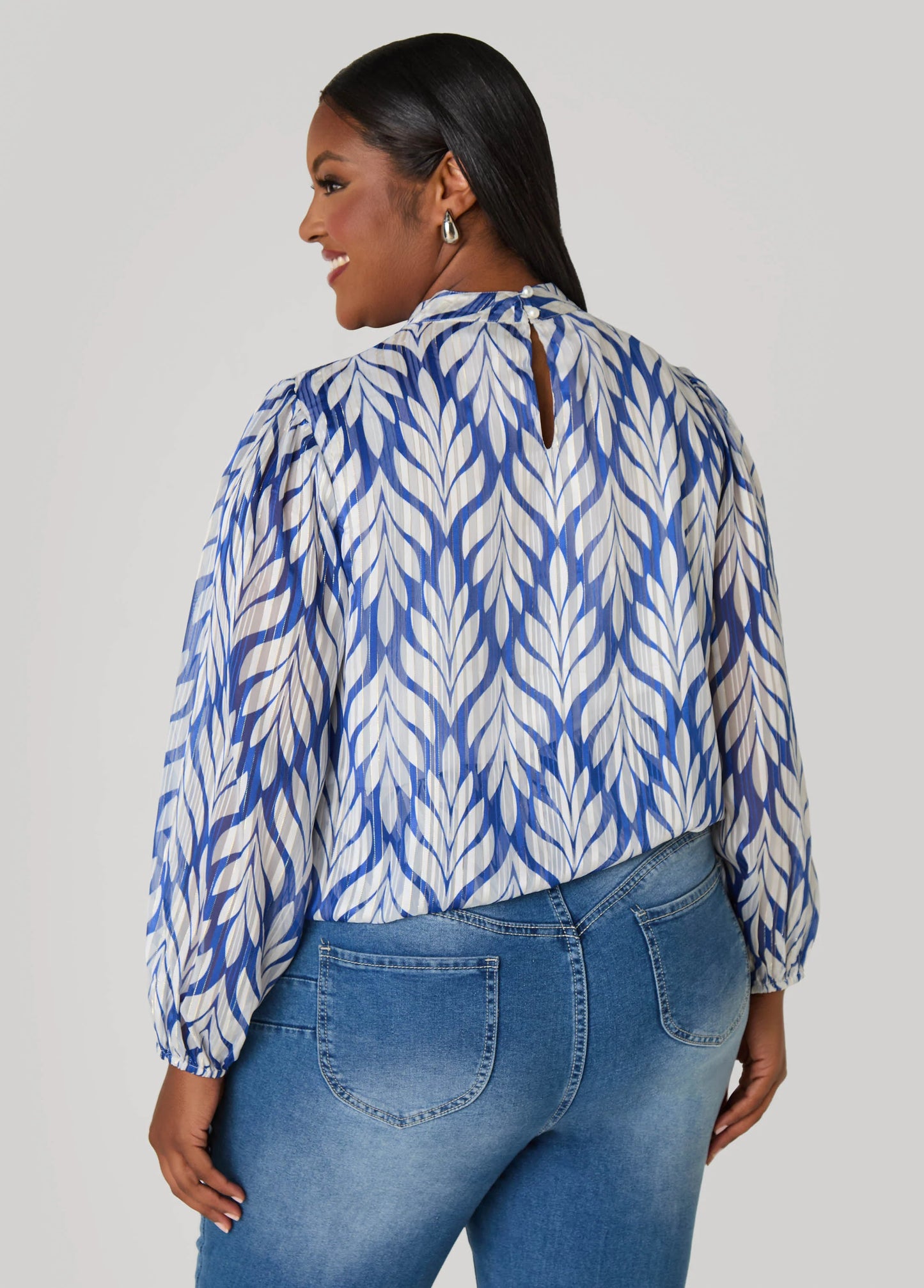 Metallic Leaf Print Blouse