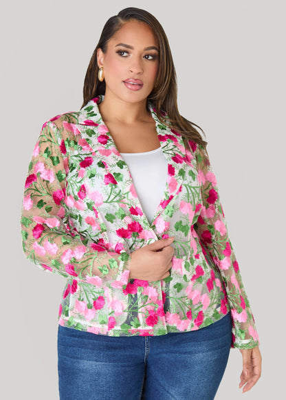 Floral Embroidered Tulle Blazer
