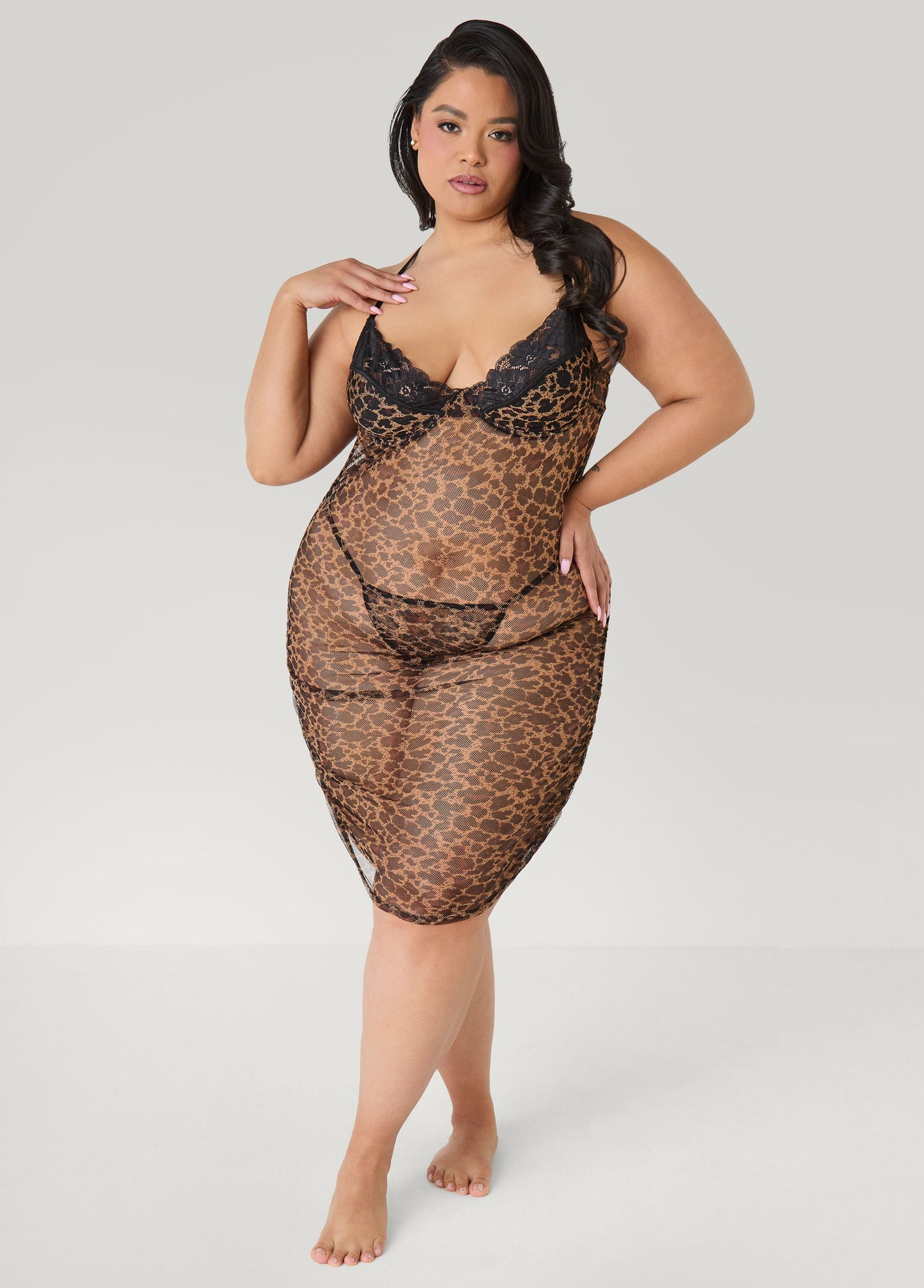 Ruched Animal Mesh Chemise Set