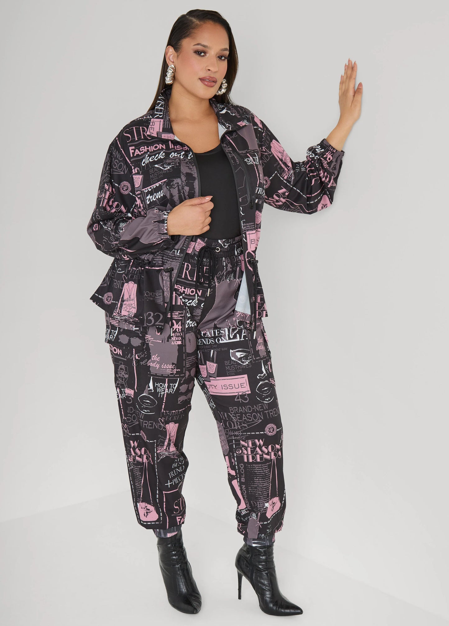 Newspaper Print Drawstring Jacket