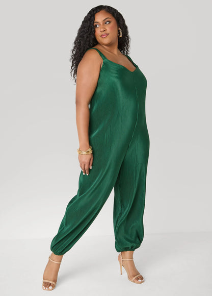 Plisse Satin Balloon Pant Jumpsuit