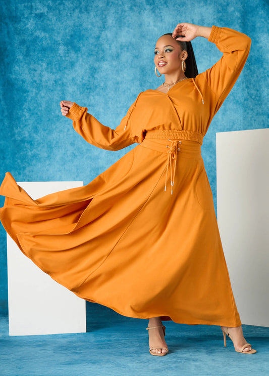 Side Split Drawstring Maxi Skirt