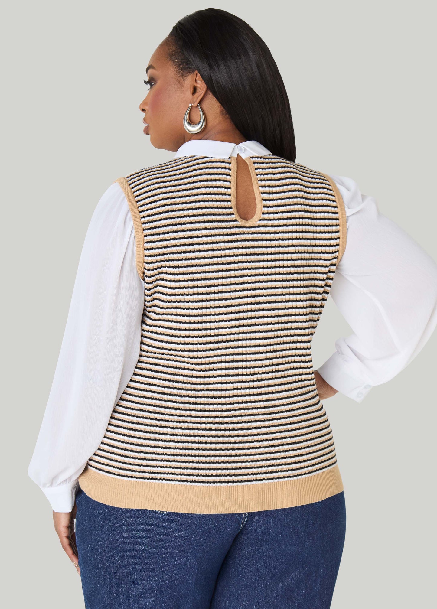 Paneled Striped Sweater