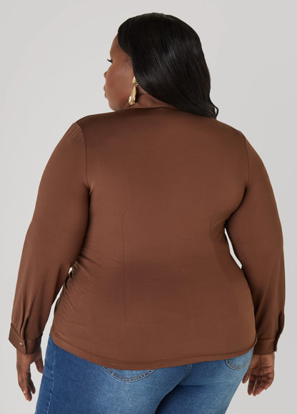 Gathered Button Front Knit Shirt