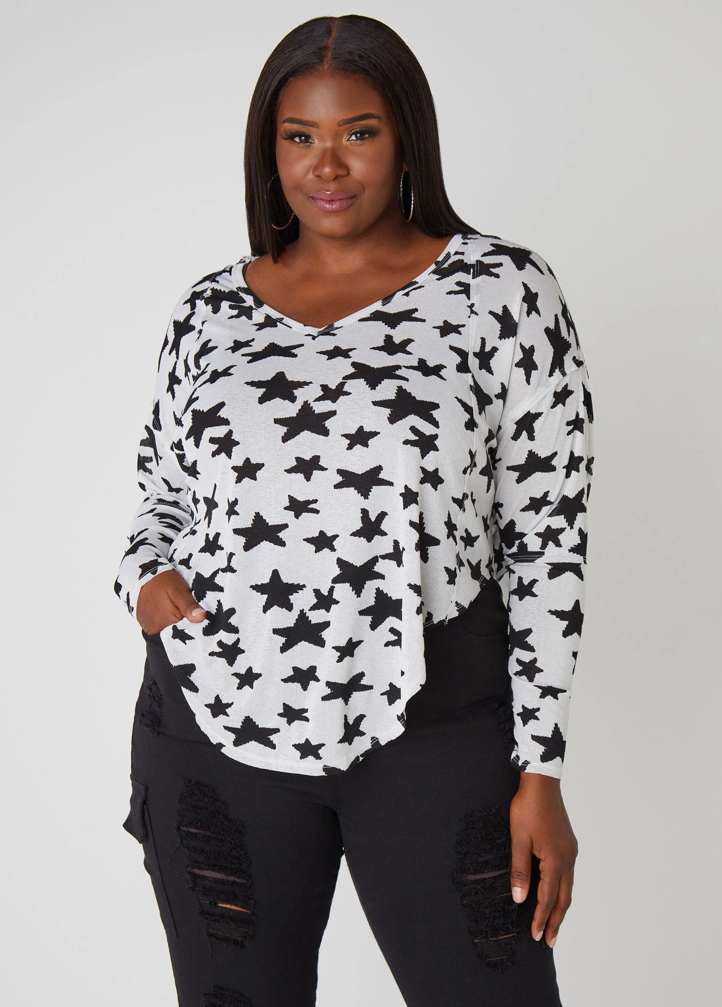Slub Knit V Neck Top