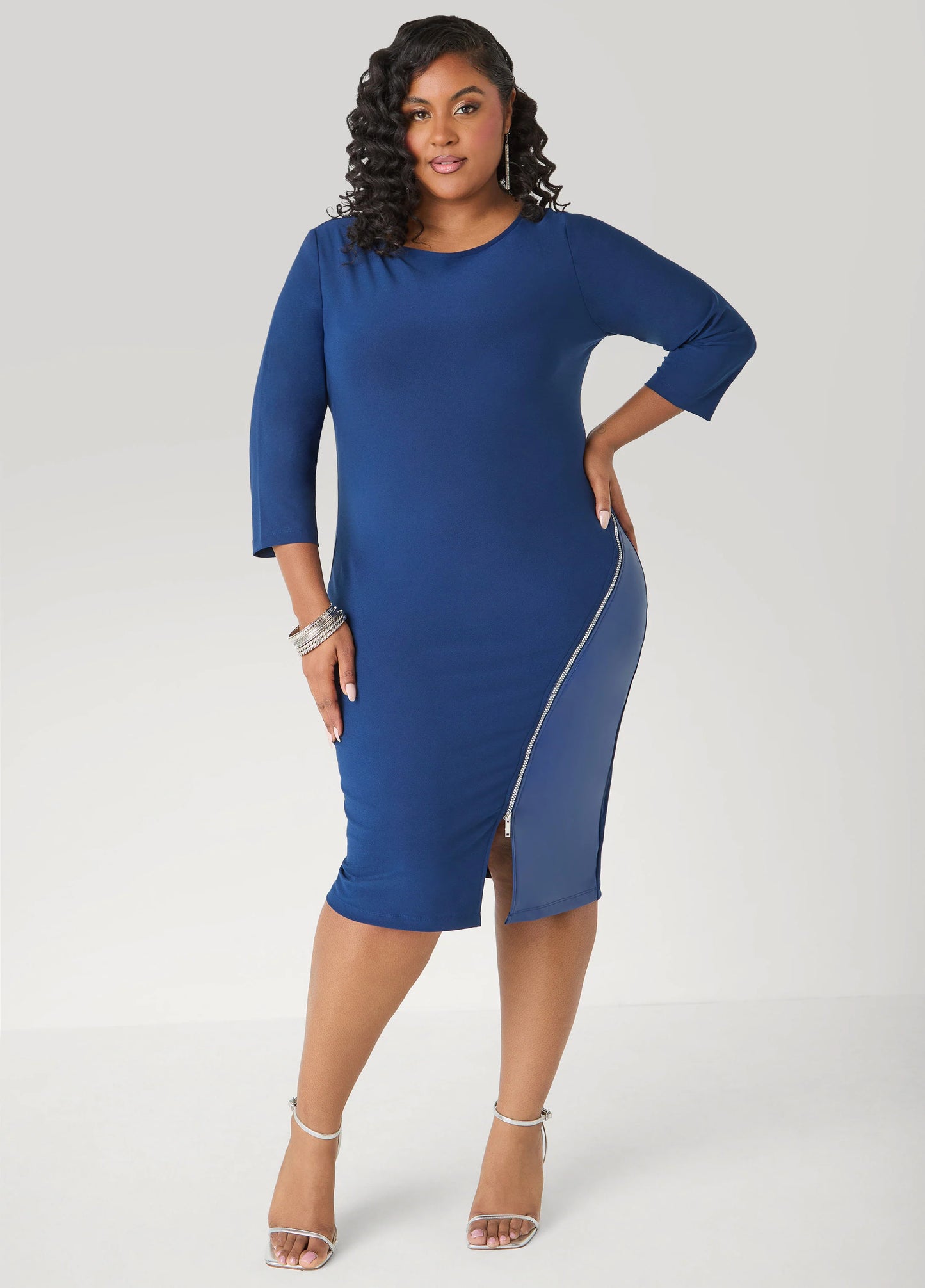 Paneled Zip Detailed Sheath Dress
