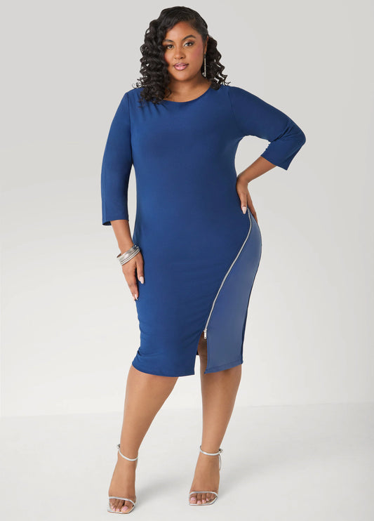 Paneled Zip Detailed Sheath Dress