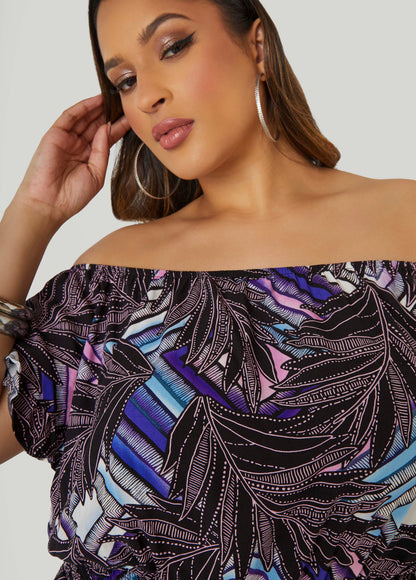 Off The Shoulder Geo Print Romper