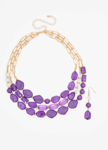 Layered Marble Stone Necklace Set