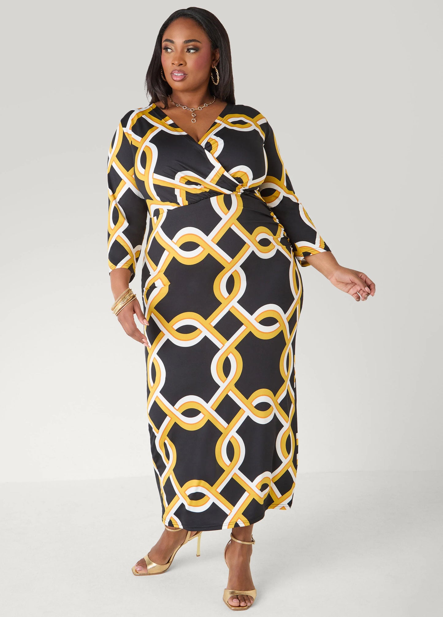 Chain Link Print Faux Wrap Dress