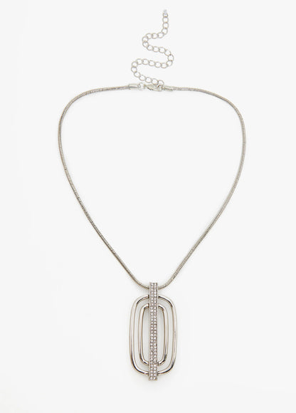 Crystal Ring Silver Tone Necklace