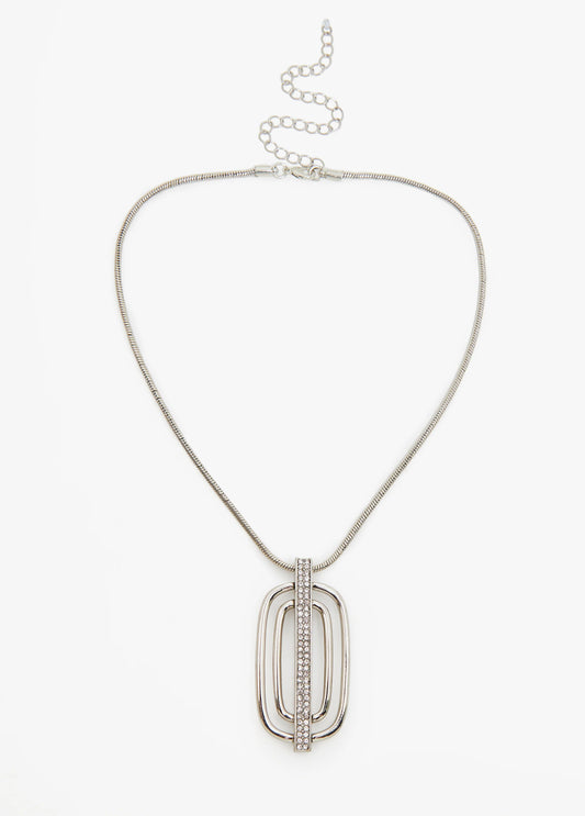 Crystal Ring Silver Tone Necklace