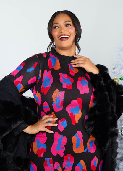Leopard Intarsia Sweater Dress