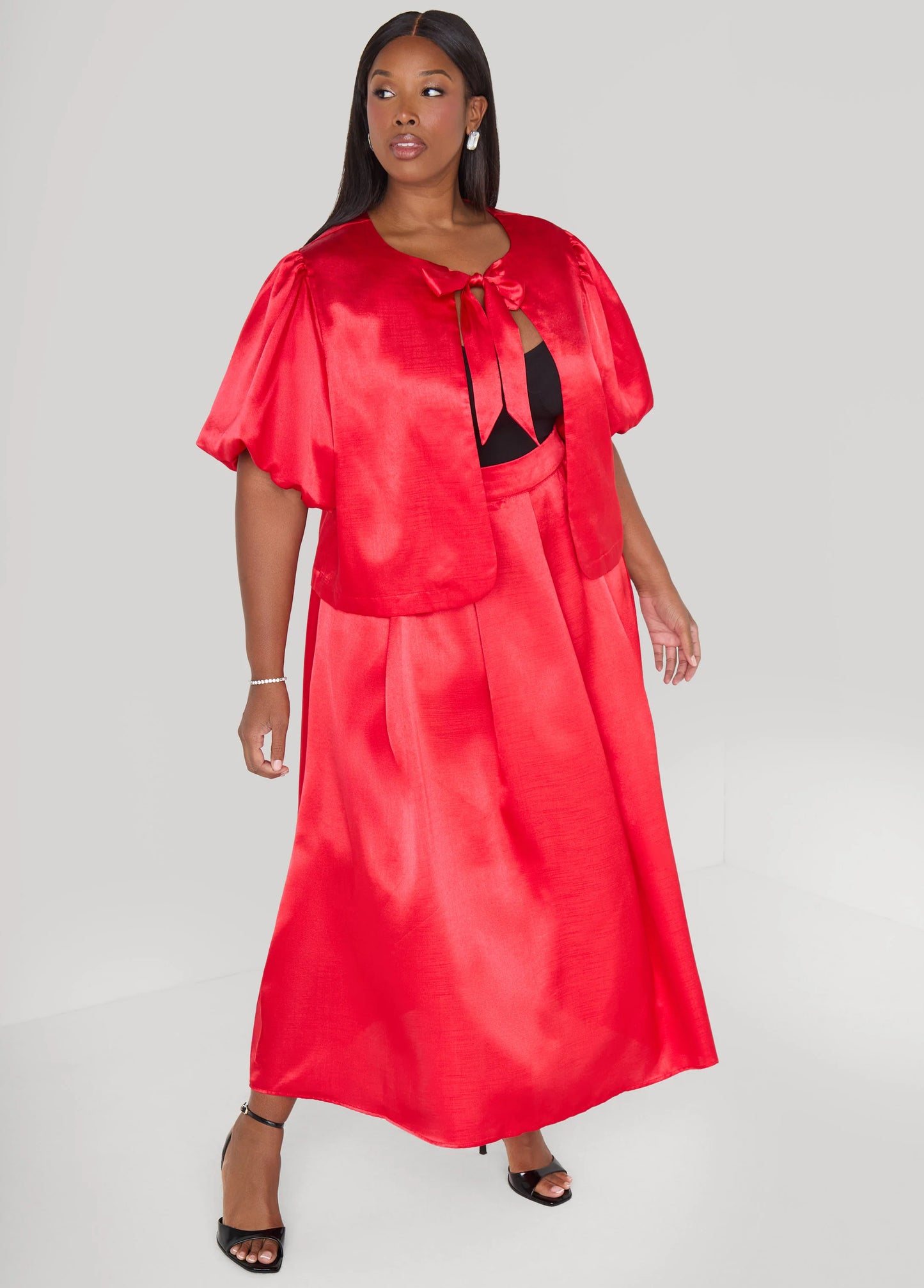 Pleated Satin Maxi Skirt