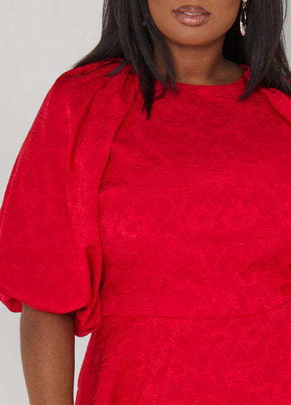 Balloon Sleeved Matelasse Dress