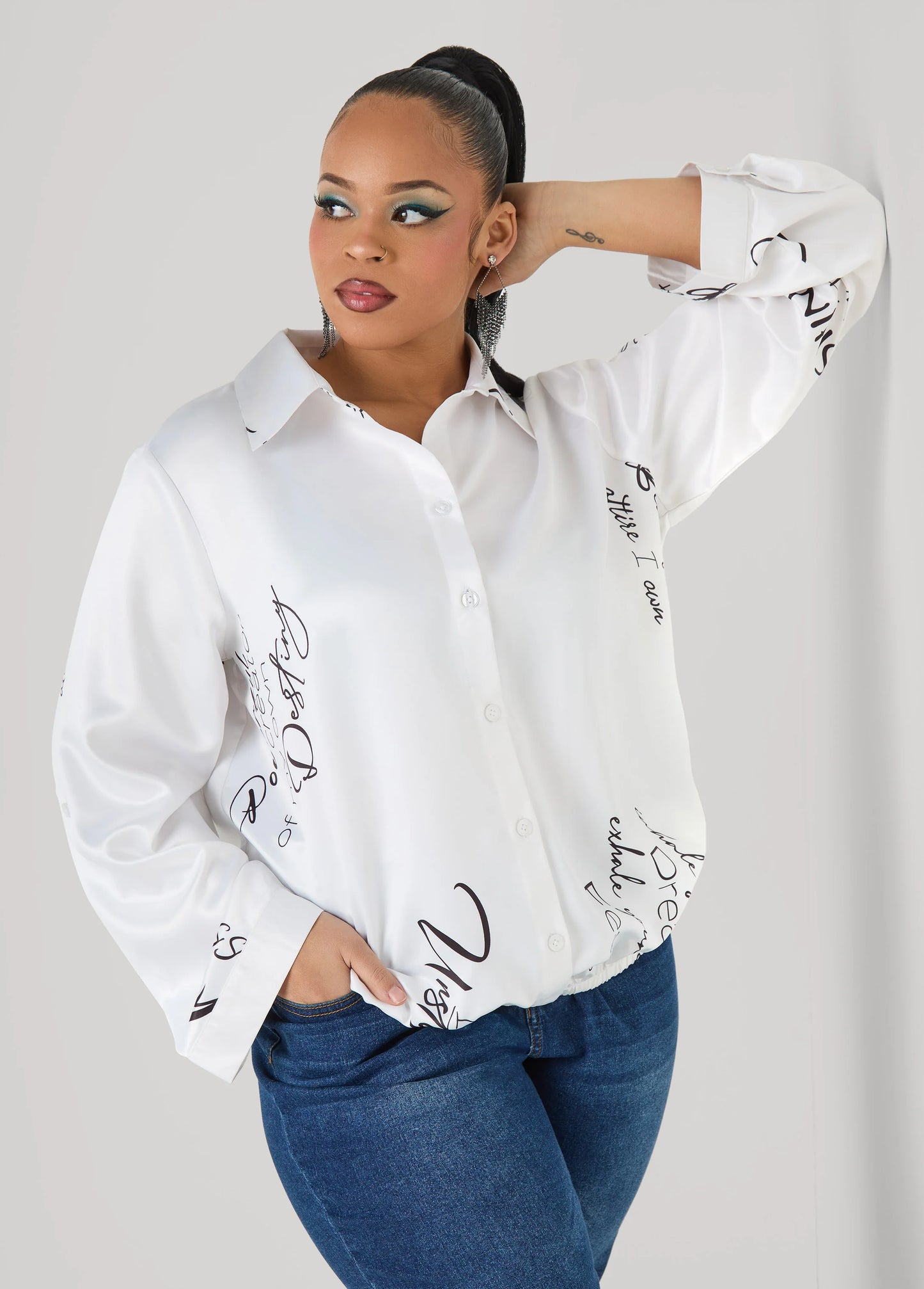 Powerful Print Satin Bubble Shirt