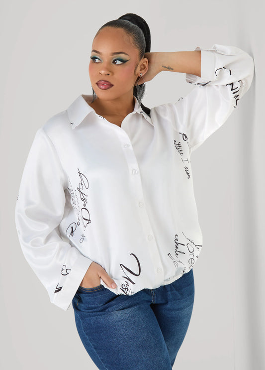 Powerful Print Satin Bubble Shirt