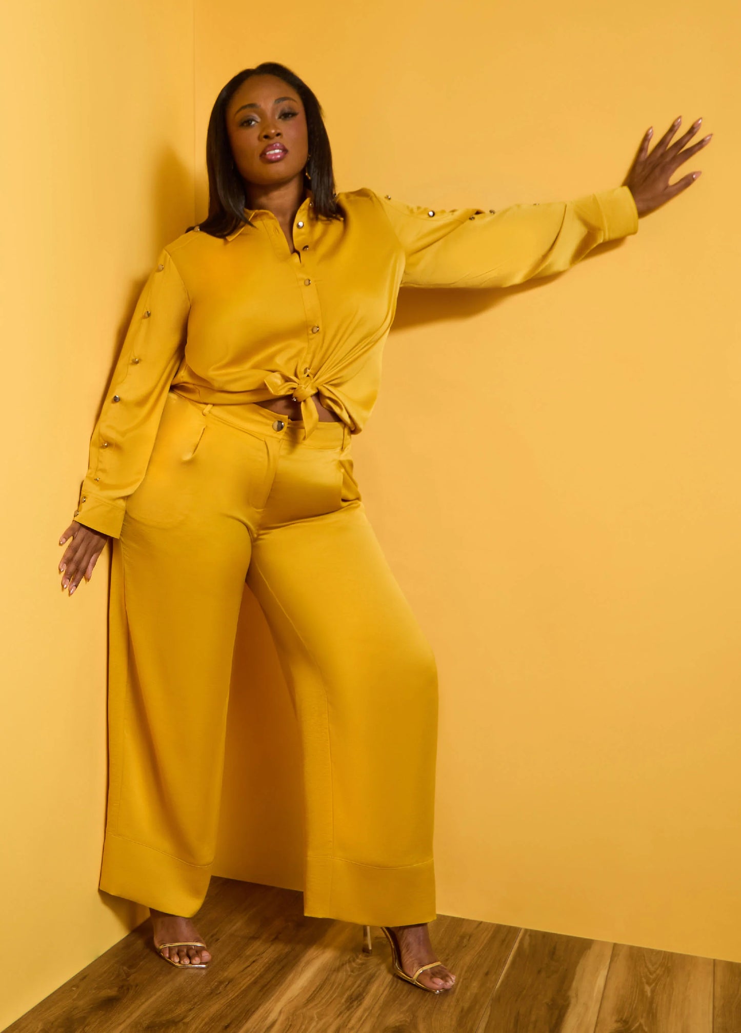 Button Embellished Satin Shirt