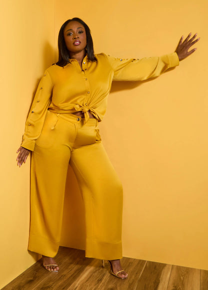 Button Embellished Satin Shirt