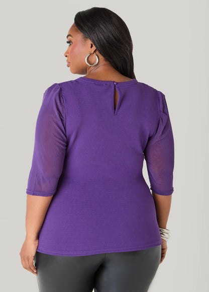 Crystal Mesh Paneled Textured Top