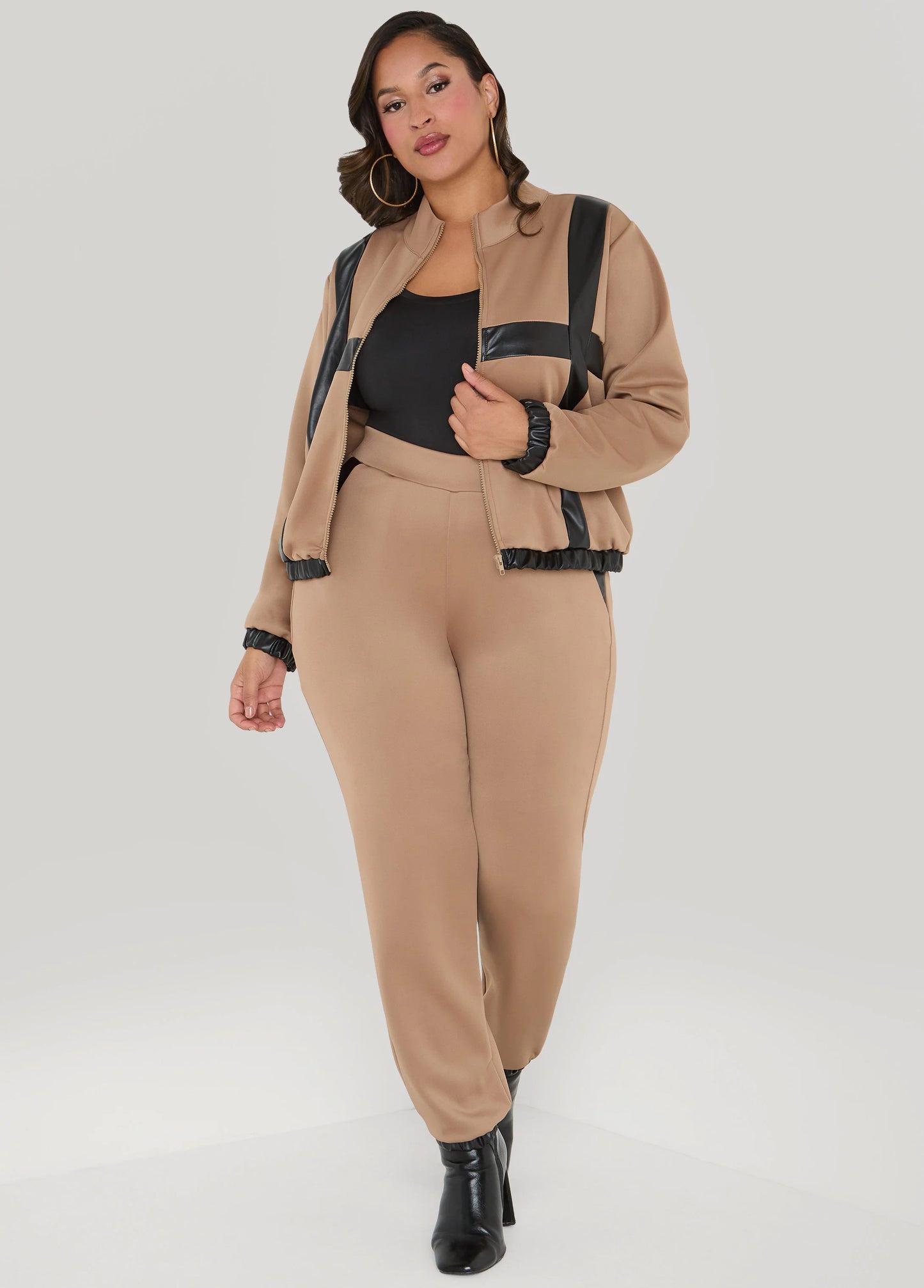 Faux Leather Paneled Track Jacket