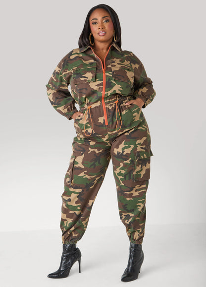 Camo Print Joggers Jumpsuit
